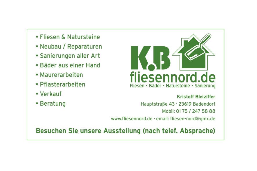 Logo der Firma K.B. fliesennord.de Inhaber:Kristoff Bleiziffer aus Badendorf auf dem Branchenportal Fliesenleger.net