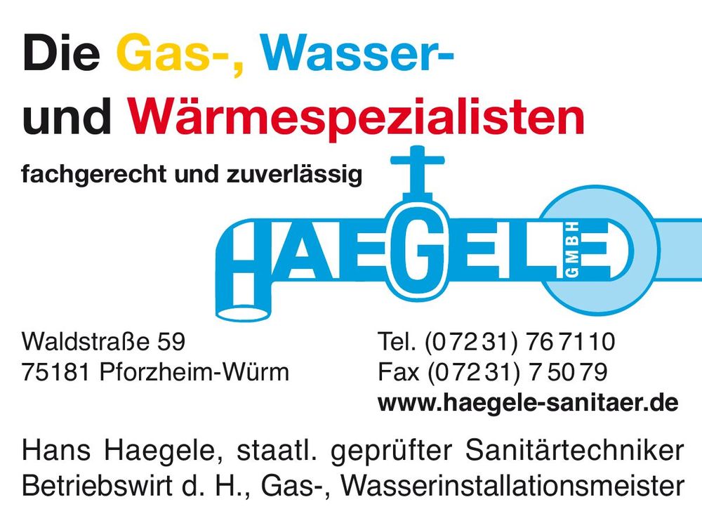 Logo der Firma Haegele Gas- Wasser-Wärmeinstallation GmbH aus Pforzheim auf dem Branchenportal Sanitaer.org