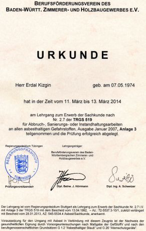 Beispielarbeit von Erdal Kizgin Dienst am Bau NRW - veröffentlicht auf Bauunternehmen.org