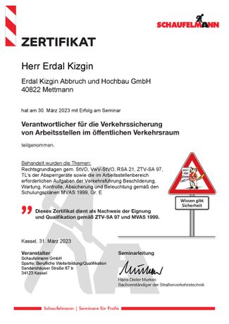 Beispielarbeit von Erdal Kizgin Dienst am Bau NRW - veröffentlicht auf Bauunternehmen.org
