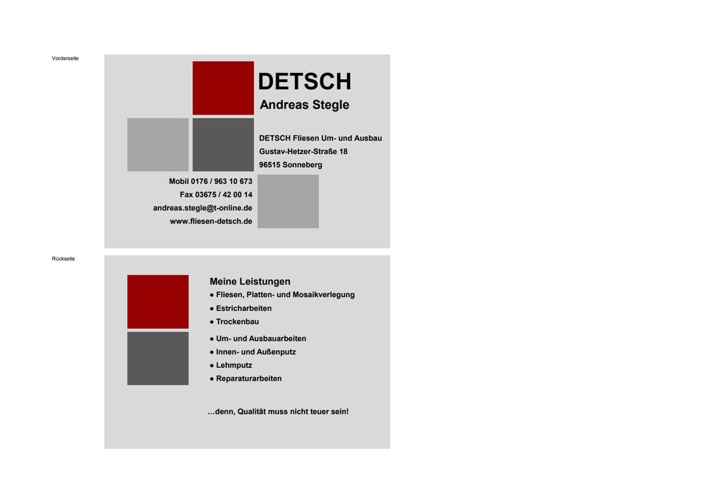 Logo der Firma Detsch Fliesen, Um- und Ausbau  Inh. Andreas Stegle aus Sonneberg auf dem Branchenportal Fliesenleger.net