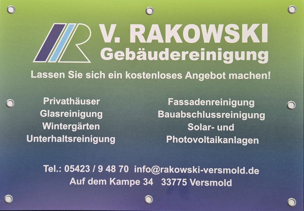 Logo der Firma V. Rakowski Gebäudereinigung GmbH aus Versmold auf dem Branchenportal Hausmeisterdienste.net