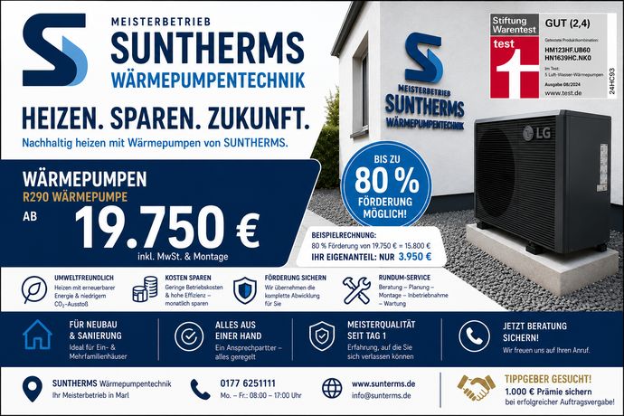 Beispielarbeit von SUNTHERMS Wärmepumpentechnik - veröffentlicht auf Heizungsbau.net