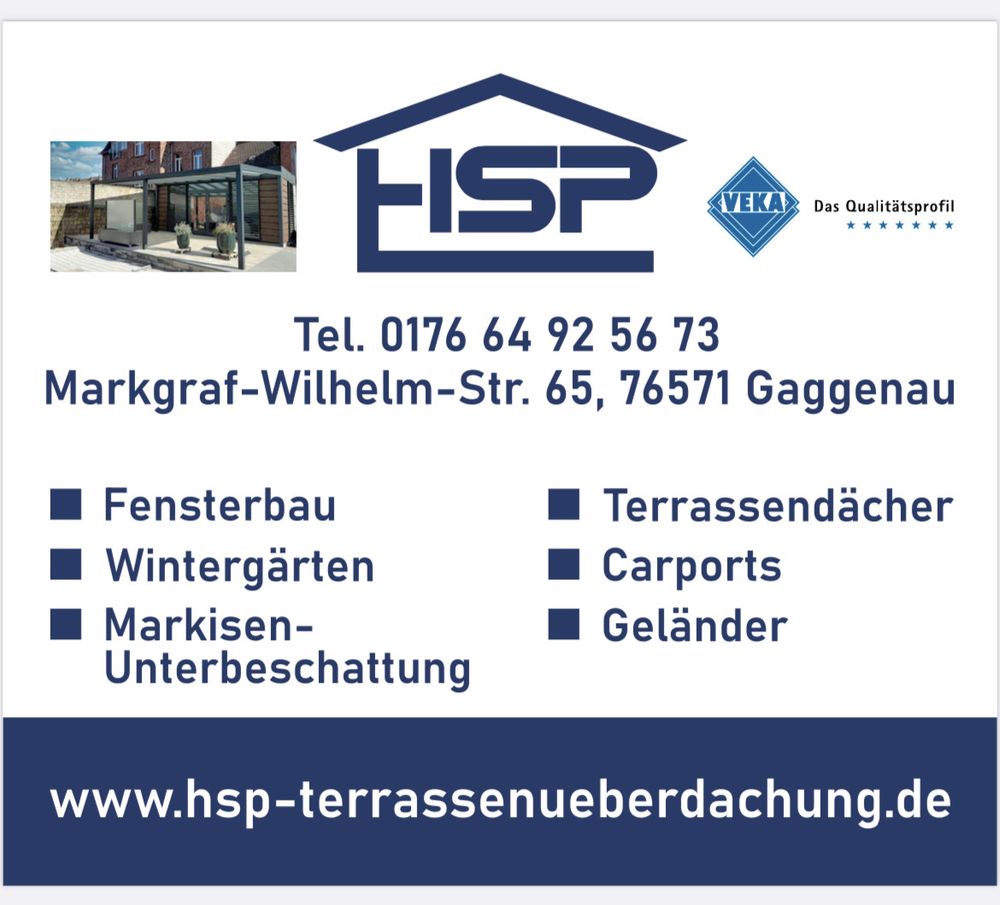 Logo der Firma HSP Terrassenüberdachung /Bauleistungen aus Gaggenau auf dem Branchenportal Fensterbau.org